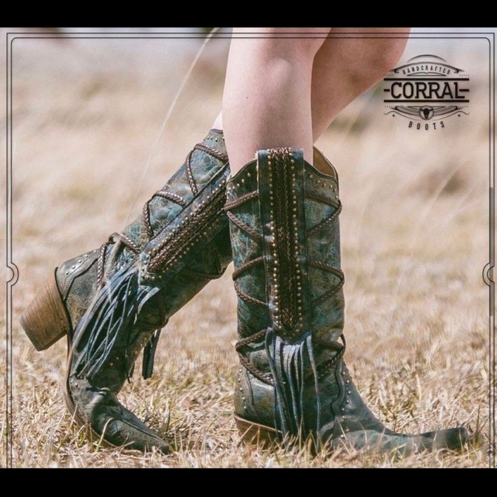 Corral Brown & Turquoise Fringe Cowgirl Boots